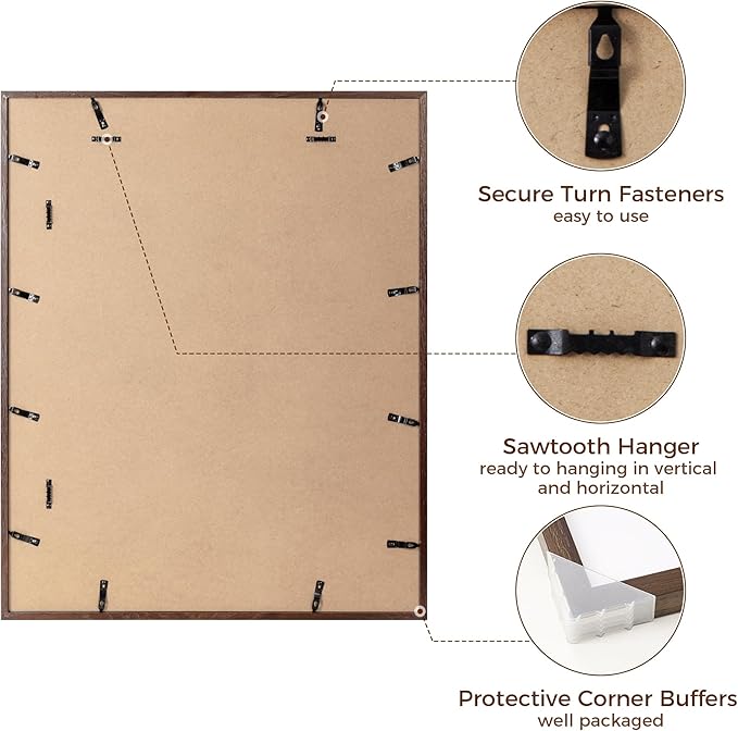Oak Wood Picture Frame - 24"x30" Poster Frame with Tempered Real Glass, Matted for 18x24 Picture, Walnut Color, 1 Pack
