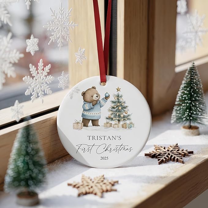 Personalized Baby's First Christmas Ornament 2025 Personalized My First Christmas Ornaments Ceramic Keepsake with Name & Date Newborn Boy Girl Gift Idea