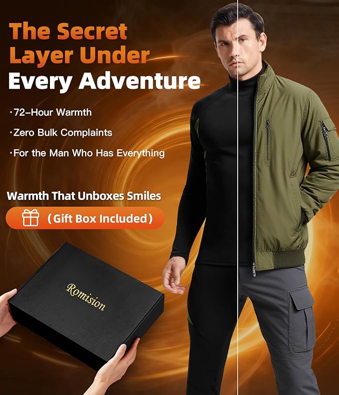 romision 2 Pack Thermal Underwear for Men Long Johns Fleece Lined Hunting Gear Bottom Top Set Base Layer Cold Weather XS-4XL