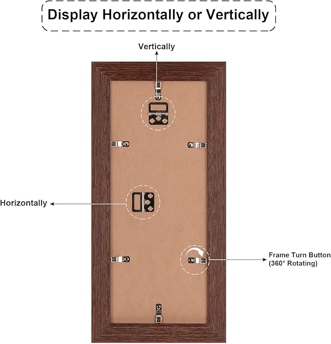 6x15 Picture Frame Display 2 opening 5X7 Double Picture Frame Collage,Multi Photo Frame with Mat,Plexiglass,Horizontal and Vertical Formats for Wall Decor,Walnut Wood Grain