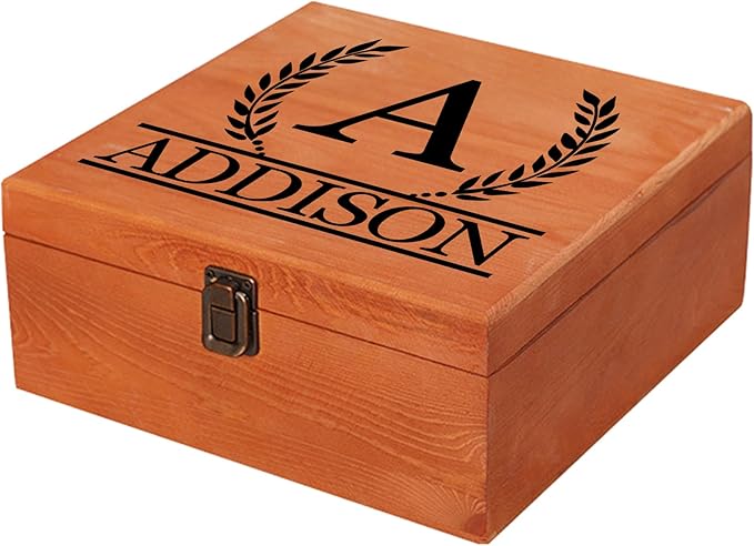 Personalized Keepsake Memory Box - Custom Name Wooden Decorative Storage With Lid for Women Men - Customized for Birthday, Anniversary, Wedding, Graduation