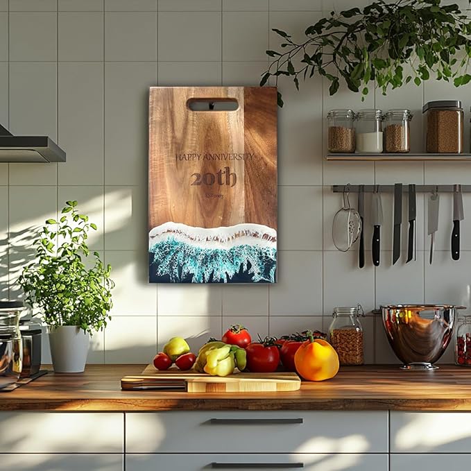 Personalized Charcuterie Board, Ocean Resin Acaica Wood Cheese Board, Gifts for the Couple, Ideal Gift for Husband, Wife, Wedding, Birthday, Anniversary (Large)