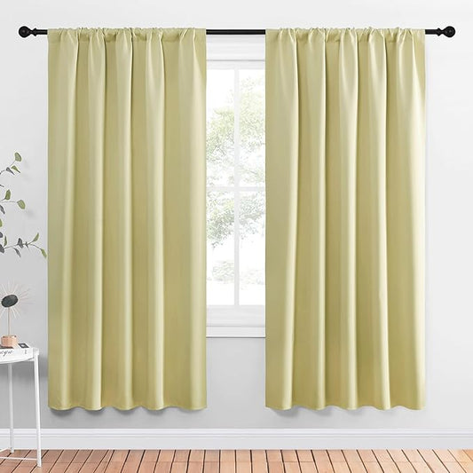 NICETOWN Window Curtains Blackout Drapes, Paler Yellow, 1 Pair, 52 by 72-Inch, Thermal Insulated Solid Rod Pocket Blackout Curtains/Draperies for Living Room