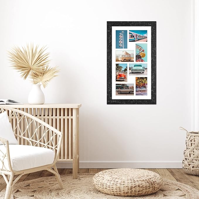 11.8x21.8 Picture Frame Display 8 opening 4X6 Picture Frame Collage,Multi Photo Frame with Mat,Plexiglass,Wall or Tabletop Decor,Black Wood Grain