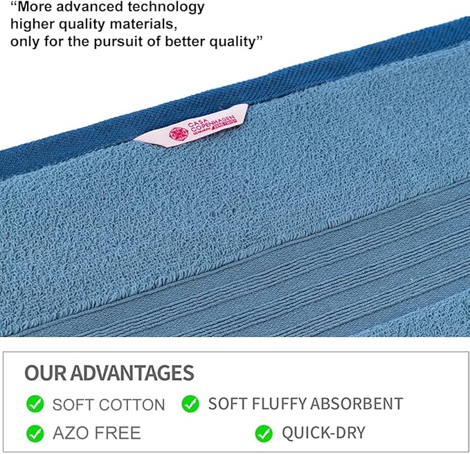 CASA COPENHAGEN Zero Twist, 6 Pieces Set 100% Cotton 0" Twist Towel Set- Dusty Blue, 600 GSM, 2 Bath, 2 Hand, 2 Washcloths Made from Egyptian Cotton, Ultra Soft Luxury Towels for Bathroom.