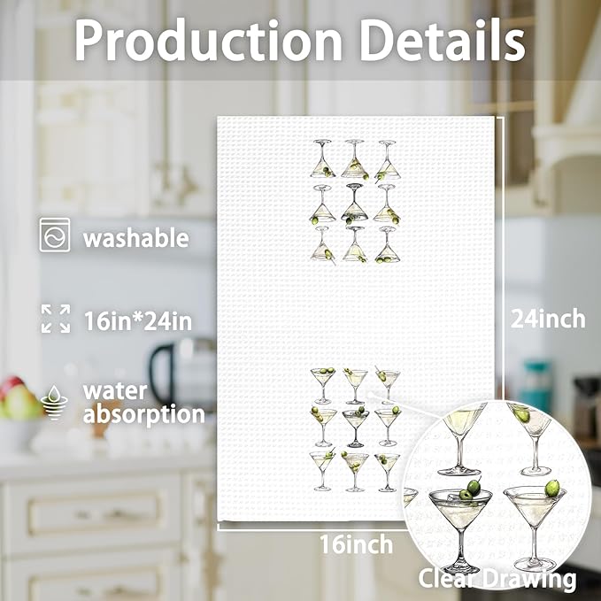 Martini Decor Kitchen Towels, DirtyMartini Hand Towels, DirtyMartini Glasses Dish Towel Tea Towel for Kitchen Home Bar Decorative, MartiniGifts for Martini Lovers Bar Kitchens Decor, 16x24In