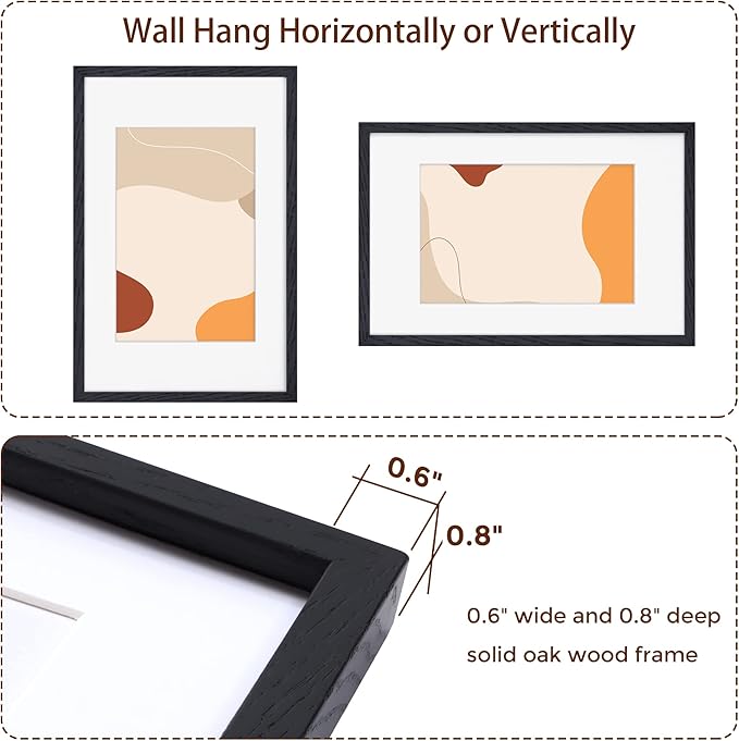 11x17 Oak Wood Picture Frame in Black, 11"x17" Poster Frame for Wall, Wood Photo Frame 11 x 17 with Tempered Real Glass, 11x17 Frame Matted to 8x12 - Black Color, 1 Pack