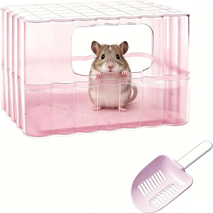 Hamster Sand Bath Container, Small Animal Dust Bath House with Scoop | Enclosed Hamster Bathroom Digging Box & Toilet for Guinea Pig Gerbil Hedgehog Chinchilla Ferret