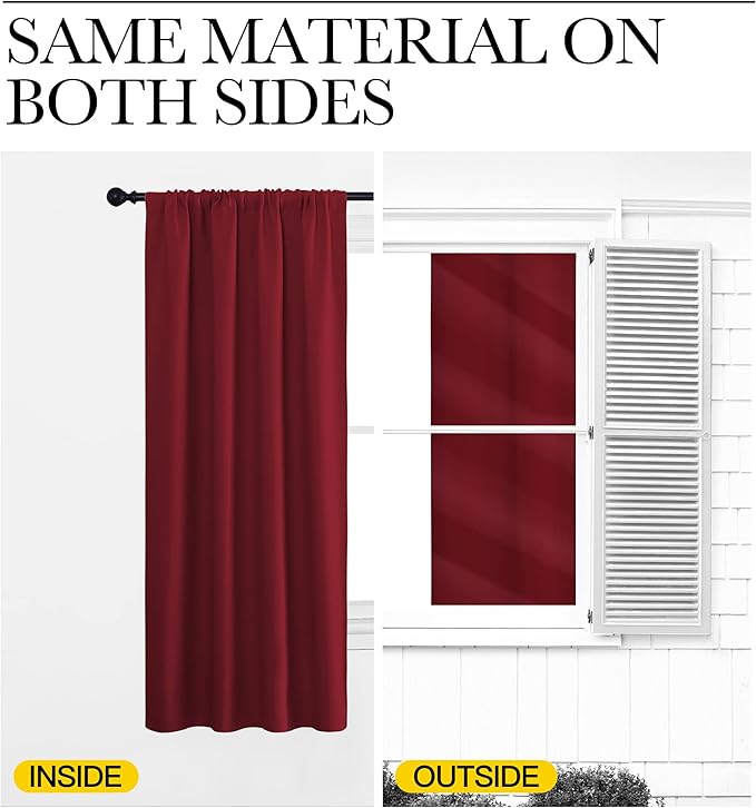 NICETOWN Christmas Burgundy Blackout Curtains and Drapes - Thermal Insulated Solid Rod Pocket Blackout Draperies/Panels for Guest Room (1 Pair, 70 by 84-Inch)