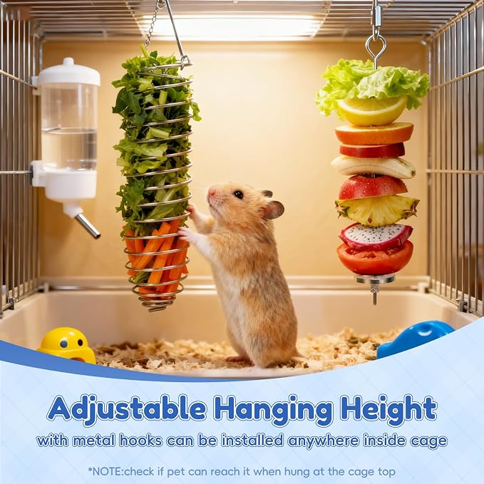 2Pcs Rat Enrichment Toys, 304 Stainless Steel Foraging Toy, Fruit & Vegetable Holder for Mice, Hanging Rodent Cage Accessories, Slow Feeder Puzzle Toy & Parakeet Foraging Tool