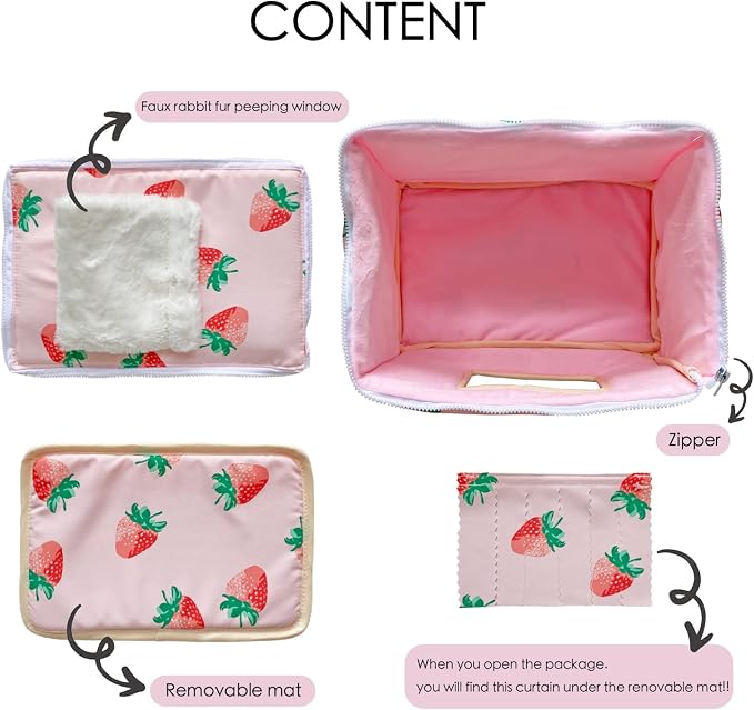Handmade Portable Sleeping Bag Pouch House Hideout Cave Habitat for Hedgehog Bed Guinea Pig Ferret Squirrel Small Animal Bed Nest House Cage Forest Hidey Curtain (Pink)