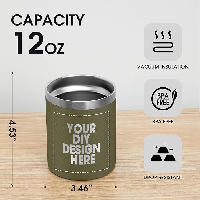 Personalized Custom Tumbler Print in USA 12oz 50Pcs Stainless Steel Travel Coffee Cup with Lid & Straw Double Wall Insulated Mug With Colorful Text Logo Photo