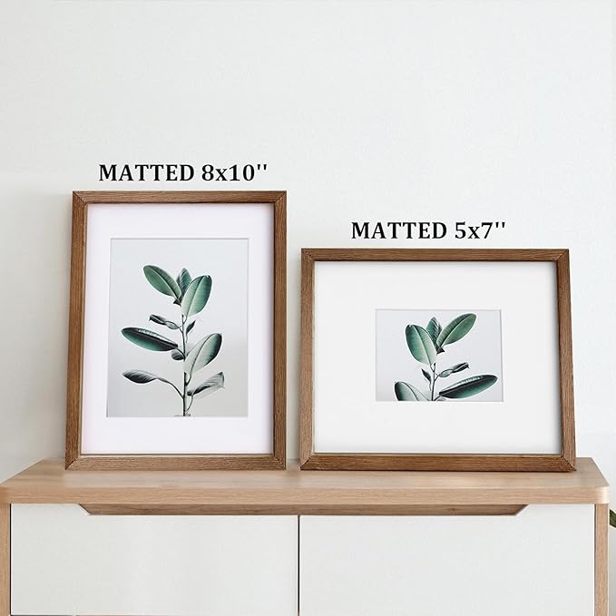 Egofine 11x14 Picture Frames Set of 4, Made of Solid Wood Covered by Plexiglass 5x7 and 8x10 with Mat or 11x14 without Mat, for Table Top Display and Wall Mounting Photo Frame,Walnut Brown