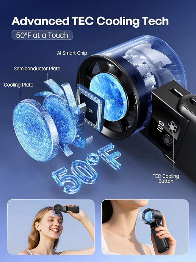 Portable Handheld Fan with Ice Cooler, 5 Gear Wind,Hand Fans with 15000RPM Air Turbo Tech, 3-in-1 Foldable Fans,Digital Display, Rechargeable, Small Portable Fan for Travel,Hiking,Beach,Office