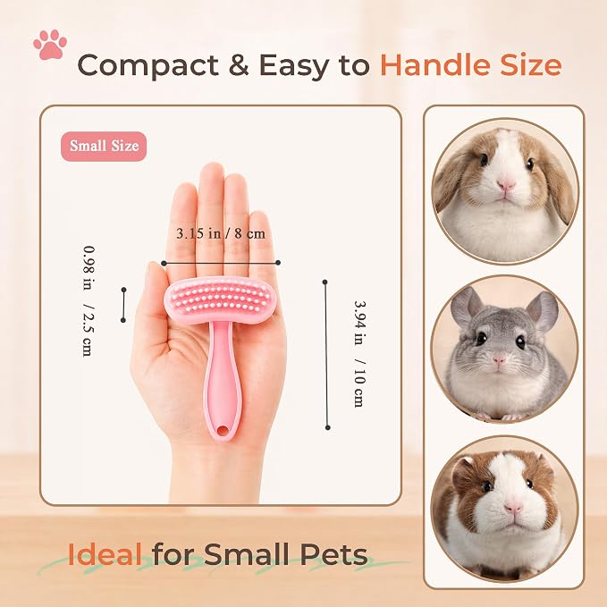 Small Silicone Grooming Brush for Guinea Pigs & Small Pets | Small Pet Fit | Soft Low-Stimulation Brush | Curved Pet Fit | Daily Bonding | Rinse-Clean Head