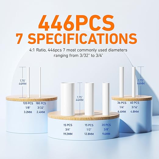 TKDMR 446 Pcs Heat Shrink Tubing Kit - 4:1 Ratio Adhesive Lined, Marine Grade Shrink Wrap,Industrial Heat Shrink Tubing,White