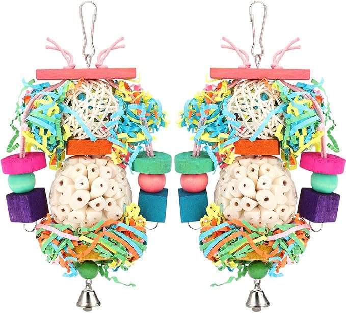 BBjinronjy Bird Toys,2PCS Hanging Natural Soft Sola Ball Beak Chew Shred Forage Toys for Parrots,Cockatiel,Conure,Love Birds,Parakeets,Budgie and Other Small Birds