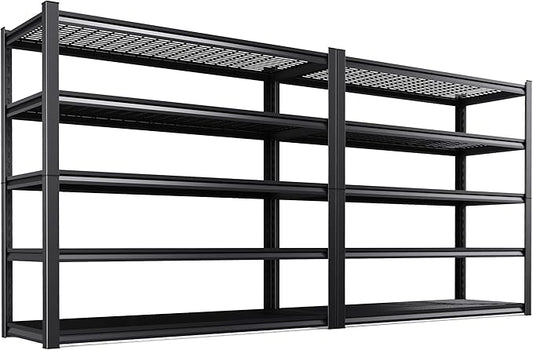 2Pack 59" W Heavy Duty 5-Tier Garage Shelving Unit,2500 lbs Capacity Adjustable Metal Storage Rack, Boltless Steel Shelves for Garage, Basement, Warehouse, Pantry & Kitchen 72"x59"x20",Black