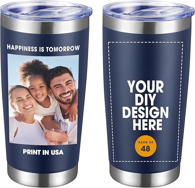 Personalized Custom Tumbler Print in USA 48 Pcs 20oz Stainless Steel Coffee Cup with Lid & Straw Double Wall Insulated Tumbler with Colorful Text Logo Photo