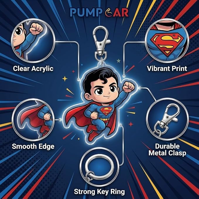 PumpCar Acrylic Keychain Double-Sided Charm Key Ring with Metal Clip Backpack Charm Bag and Car Key Accessory Collectible