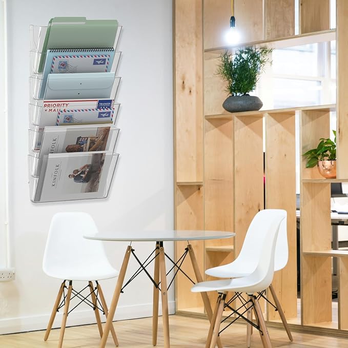 6 Pockets Acrylic Wall File Organizer, Clear Wall File Holder, Plastic Hanging Wall File Holder for Office, School and Home, Clear