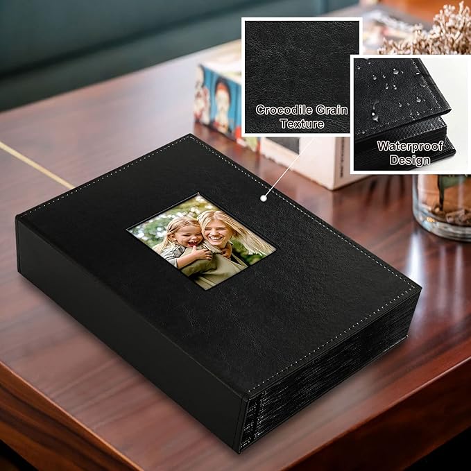 Ywlake Photo Album 4x6 300 Pockets, Leather Photo Albums Holds 300 Horizontal Only Pictures Black
