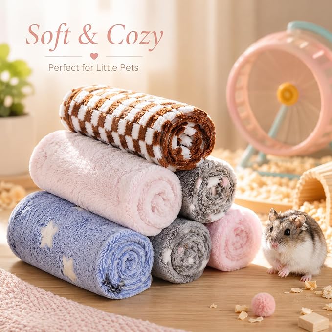 Grddaef Guinea Pig Fleece Blankets 6 Pieces Waterproof & Washable Small Animal Cage Liners Sleep Mat Bedding Pad for Hamster Chinchilla Rabbit Hedgehog (M-24 x 16 Inch)