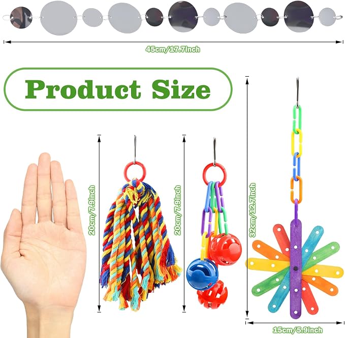 QUOZUO Small Bird Toys Parakeet Cage Accessories, Parakeet Toys, Swing Hanging Standing Chewing Toy, Bird Toys for Parakeets, Cockatiel, Parrot, 4pcs