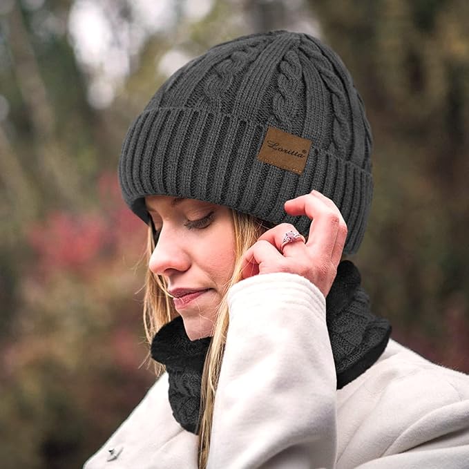 Loritta 3 Pieces Winter Hats for Women Scarf Touch Screen Gloves Set Thick Warm Fleece Lined Beanie Hat Gifts