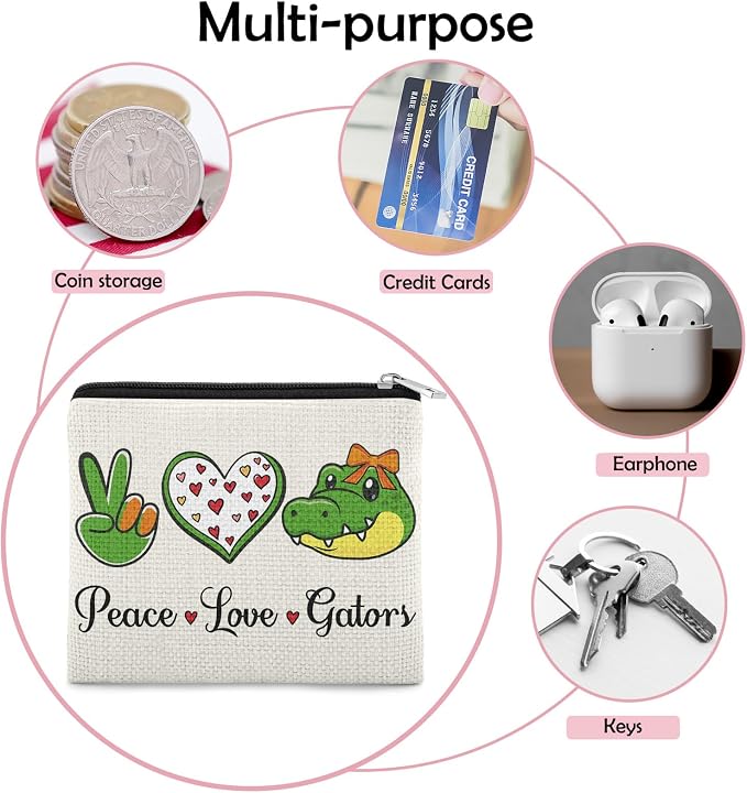 Gators Lover Gift Gator Coin Purse for Women Crocodile Lover Gifts Friends Sister Gators Presents Teen Daughter Alligator Gift Christmas Birthday Gifts Gator Themed Zipper Change Pouch