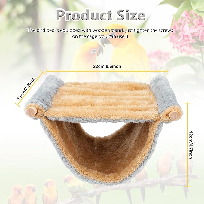 BWOGUE Bird Nest Bed Hanging Hammock, Parakeet Bed for Cage, Cockatiel Bed | Warm Fleece Snuggle Hut, Double-Layer Comfort, Wooden Perch Setup, Washable Hammock