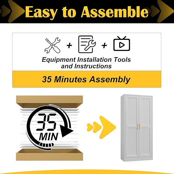 Kitchen Pantry Cabinet,60”White Metal Pantry Storage Cabinet with Doors and 4 Adjustable Shelves,Kitchen Cabinet with 2 Gold Handles,Tall Cabinets for Livingroom, Bathroom