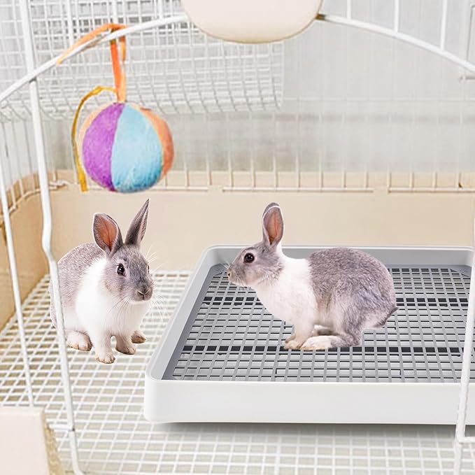 Large Rabbit Litter Box for Cage,Bunny Litter Box Grate Restroom with 50 Pcs Disposable Rabbit Cage Liner Guinea Pig Litter Pan with Grate Rabbits Litter Tray Pet Toilet for Rat Ferret Hamster