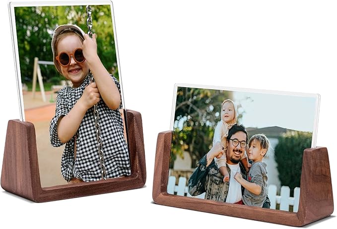5x7 Picture Frame - 2 Pack, Rustic Wooden Photo Frame with Walnut Wood Base and High Definition Acrylic Glass Covers for Tabletop or Desktop Display (5x7 inch, Horizontal + Vertical)