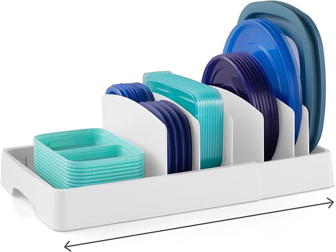 YouCopia StoraLid Food Container Lid Organizer, Expandable with Tall Dividers, White