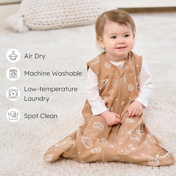 Baby Sleep Sack 12-18 months, 100% Cotton Sleeping Sack for Newborn and Infant, 3 Pack Baby Wearable Blanket for Boy and Girl, 0.5 Tog Lightweight Double Zipper Sleep Bag Coffee Dinosaur Planet