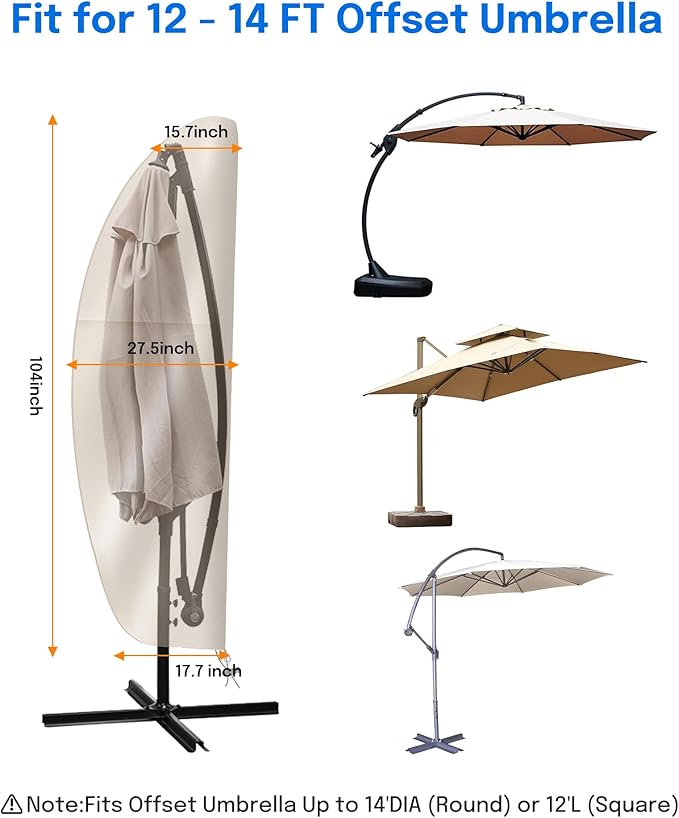 Patio Cantilever Umbrella Covers for Outdoor: Waterproof Offset Umbrella Cover Banana Style with Zipper fits 9FT to 14FT, Khaki