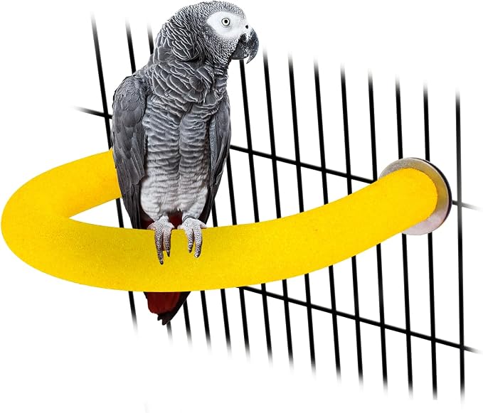 Rypet U-Shaped Large Parrot Perch, Quartz Bird Perch for Cage(Yellow L) | Safe Chew & Rest Perch for Large Birds, Durable Non-Toxic Cage Accessory, for Parakeets Cockatiels Conures Macaws