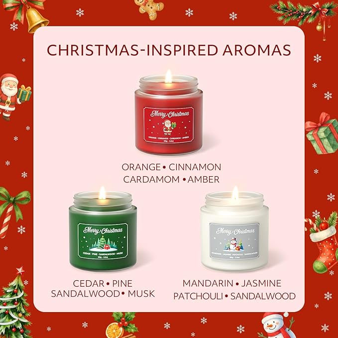 NORVENCE Christmas Candles, Scented Candles Gift Set for Stress Relief, Stress Relief Candle Gifts for Women and Men, Christmas Candle Gifts for Women (Red & Green, 7 oz)