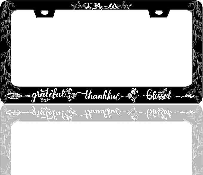 Grateful Thankful Blessed License Plate Frame Stainless Steel 6 X 12 Inch | Fits US Standard With Screws Rust Resistant For Car Front Rear Decoration Accessories Easy Installation For Cars SUV Truck