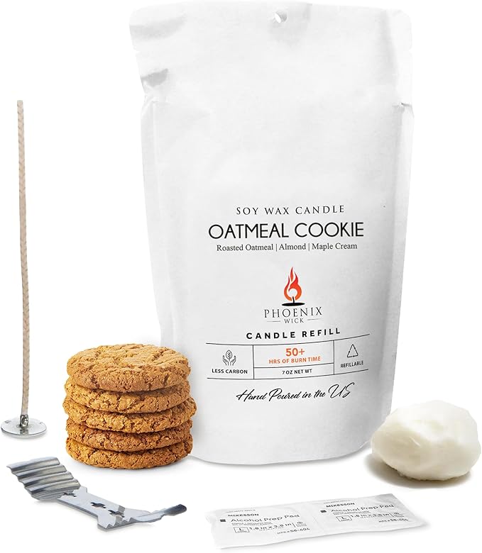 Phoenix Wick Candle Making Kit – Transform Anything Into A Candle – Candle Making Kit with Wick + 7oz Wax (Oatmeal Cookie Scent)