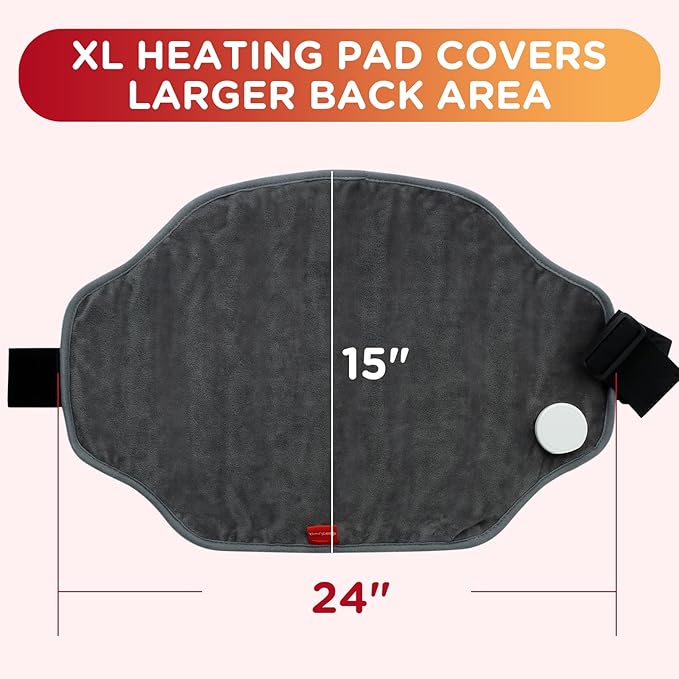 Heating Pad for Back, Comfytemp Birthday Gifts for Women Men Dad Mom, Large Electric Lower Back Heating Pad, FSA Eligible HSA Heat Pad for Period, Lumbar, Abdomen, XL Heated Belt — 11 Auto-Off, Grey