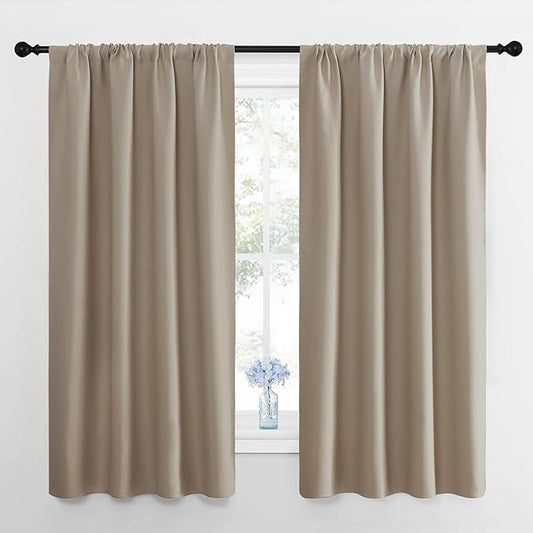 NICETOWN Kitchen Curtains, Short Blackout Drapes, Taupe, 42" Wide by 54" Long, 2 PCs, Thermal Insulated Blackout Curtain Panels for Kids Room, Play Room