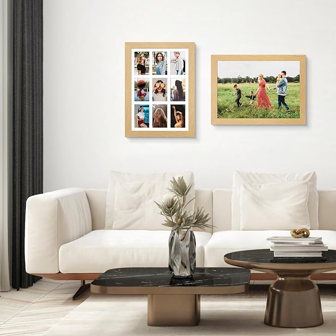 13.5x19.5 Picture Frame Display 9 opening 4X6 Picture Frame Collage,Multi Photo Frame with Mat,Plexiglass,Wall or Tabletop Decor,Natural Wood Grain