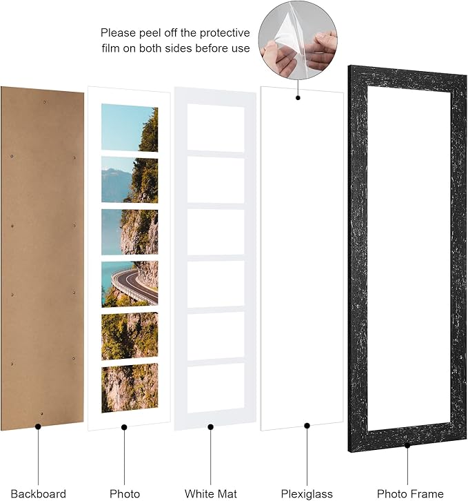 8x26 Picture Frame Display 6 opening 4X6 Picture Frame Collage,Multi Photo Frame with Mat,Plexiglass,Wall or Tabletop Decor,Black Wood Grain