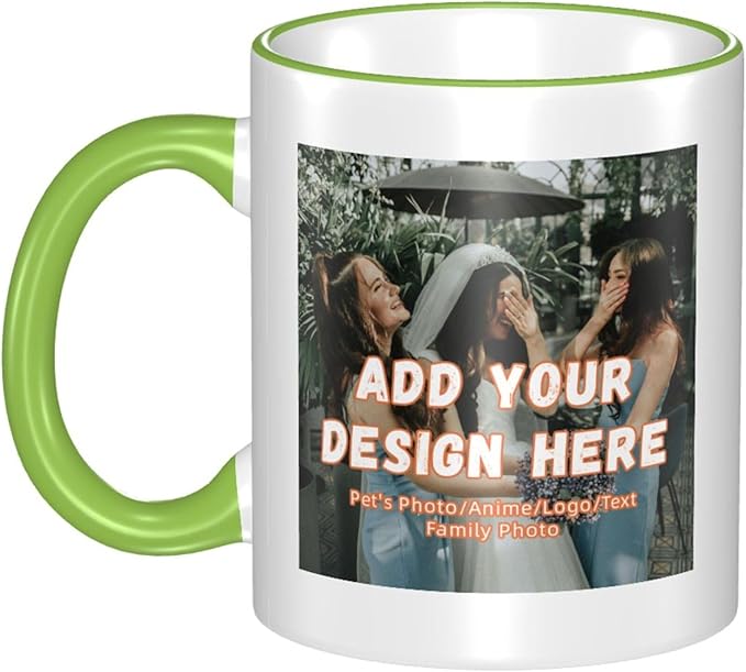 Custom Mugs and Coffee Cups Partial or Full Size Printed Creative Designs Customizable with Your Photos Images Text (Partial, Green)