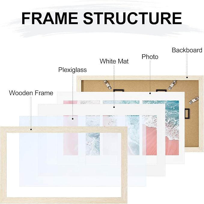 Vittanly 8x14 Picture Frames Collage Wall Decor, Displays 3Pcs 4x6 Pictures with Mat or 1Pcs 8x14 without Mat, Collage Picture Frame for Horizontal or Vertical Display, Cornsilk, 1 Pack