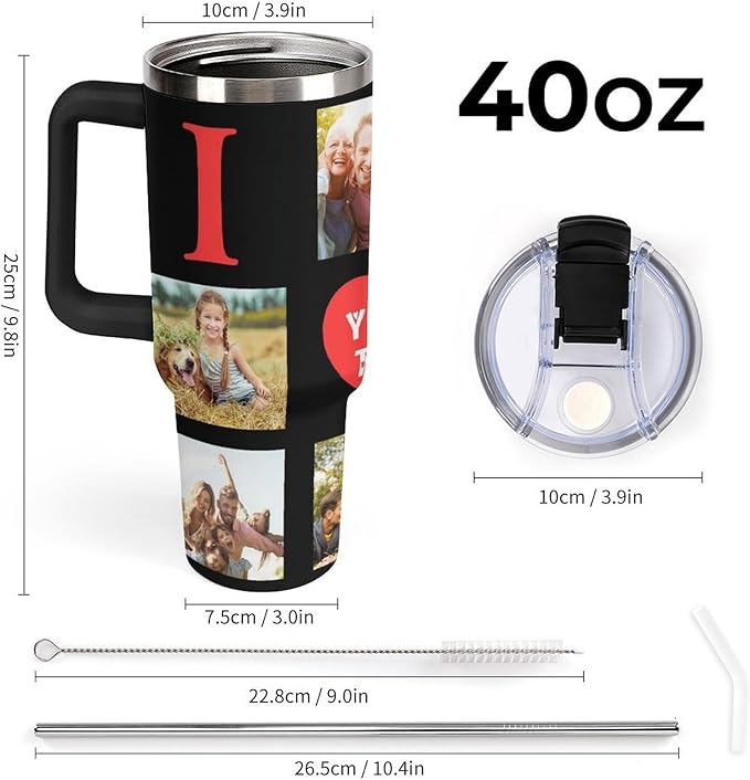 Personalized Tumbler Custom Insulated Travel Mug Custom Drinking Coffee Cup with Photos and Text 40oz Christmas Birthday Gift