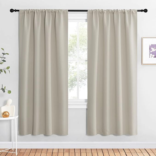 NICETOWN Blackout Curtains for Living Curtains, Room Darkening Window Curtain Panels, Easy-Care Solid Thermal Insulated Draperies/Drapes for Daughter Room (Natural, 2 Panels, 42 by 72)