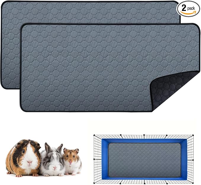 2 Pack Washable Guinea Pig Cage Liners & Pee Pads (24"x47") - Waterproof, Super Absorbent, Non-Slip Bedding for Rabbits, Hamsters, Rats